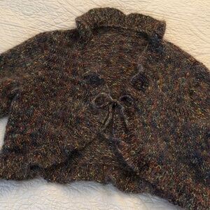 Bolero Hand Make Brown Wool Sweater With Variegated Metallic Threads